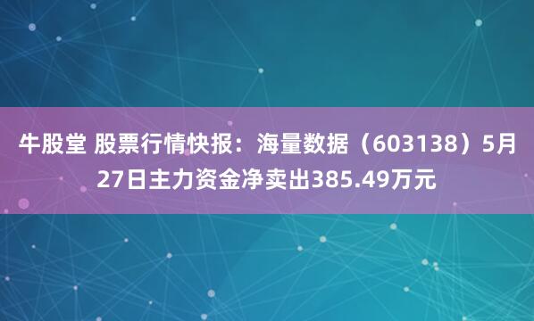 牛股堂 股票行情快报：海量数据（603138）5月27日主力资金净卖出385.49万元