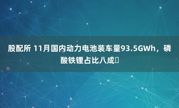 股配所 11月国内动力电池装车量93.5GWh，磷酸铁锂占比八成‌