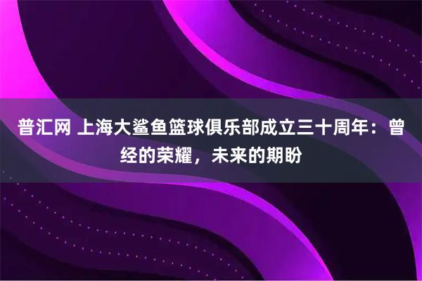 普汇网 上海大鲨鱼篮球俱乐部成立三十周年：曾经的荣耀，未来的期盼